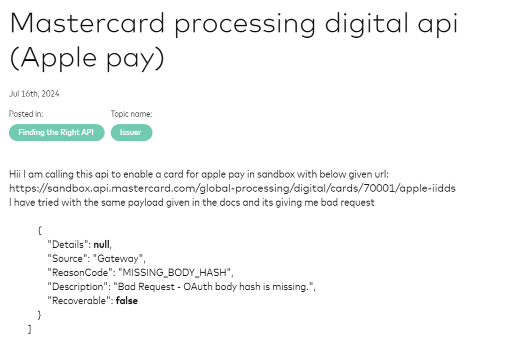 MasterCard Processing Digital API for Apple Pay