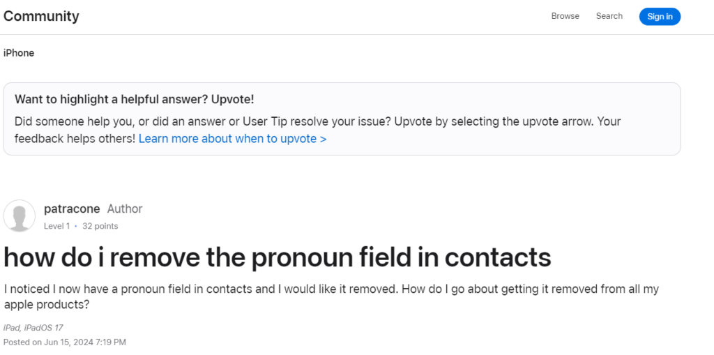 How to remove the pronoun field in contacts