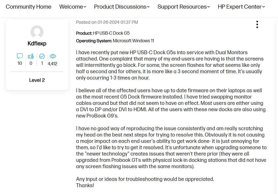 Screen Flashing Issues with HP USB-C Dock G5