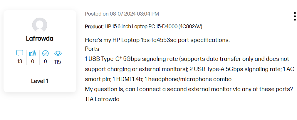 Connecting a Second External Monitor to Your HP Laptop PC 15-d4000