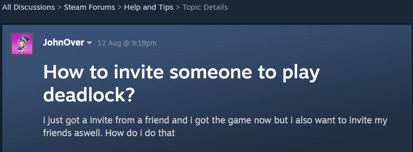 How to invite someone to play deadlock?